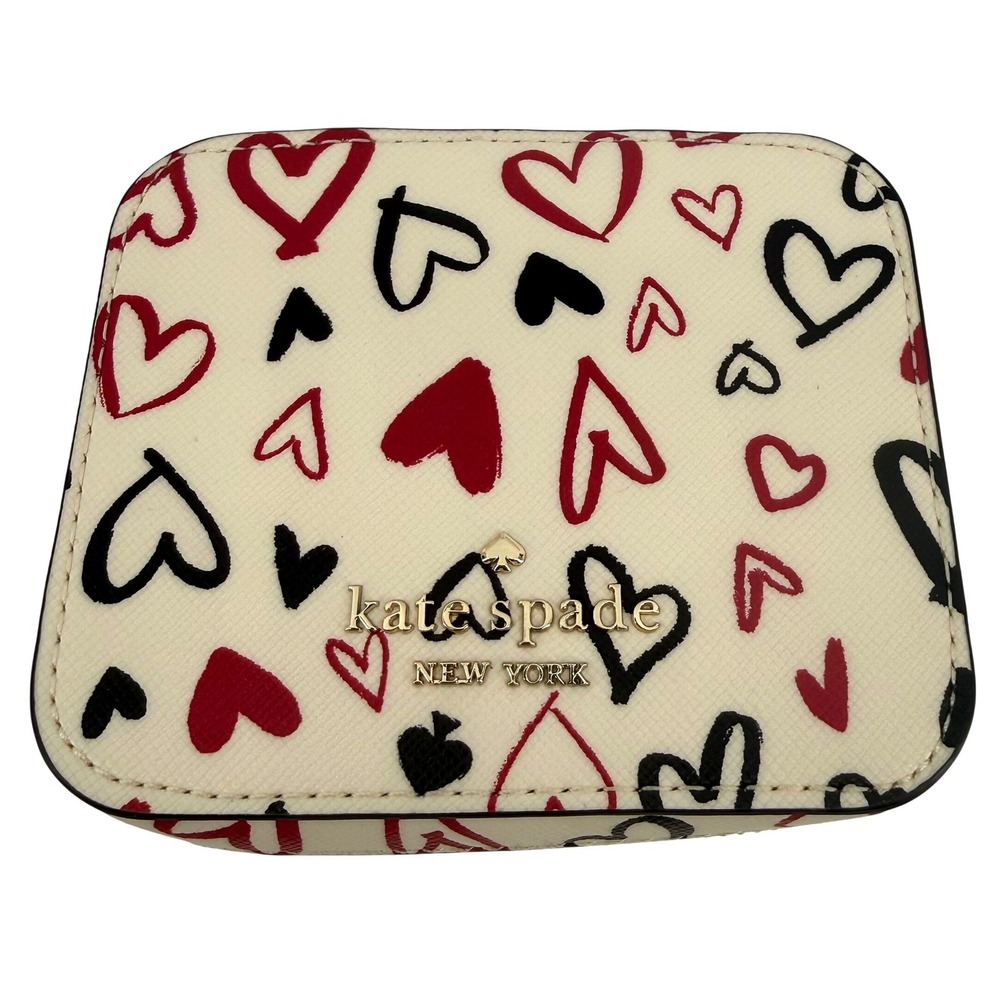 Kate Spade Staci Scribble Heart Travel Jewelry Holder Box Parchment Multi NEW - Picture 2 of 10